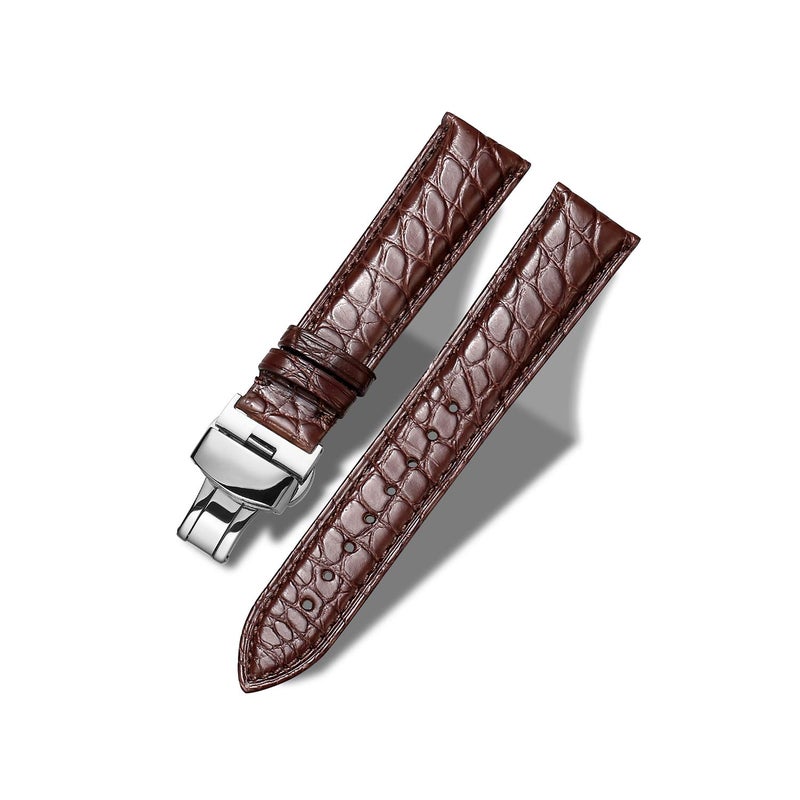 MORANO Moran Genuine Leather Band Alligator and Cowhide Replacement Deployment Buckle Watch strap18mm to 24mm Crocodile Leather Strap for Men's and Women's - Image 1